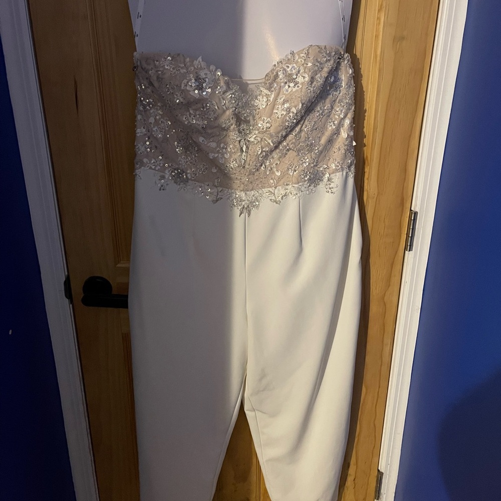 Elegant Strapless Jumpsuit with Sequin Detail